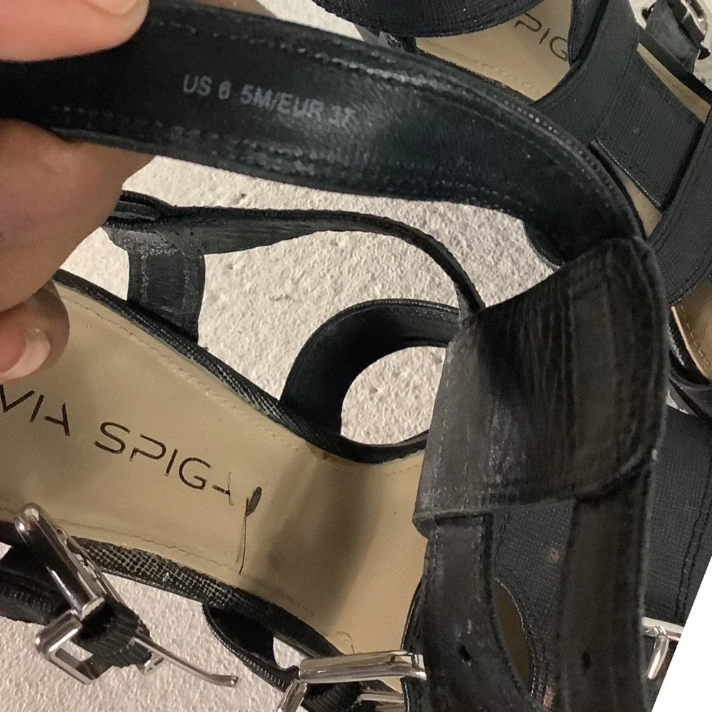Via Spiga Black Strappy Buckle Wedge Sandals Lug Sole Gladiator Heels Size 6.5